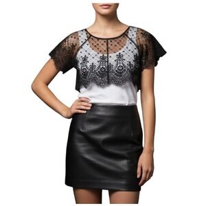 Vintage FREDERICK'S OF HOLLYWOOD Black Sheer Mesh Lace CROPPED TOP BLOUSE sz S